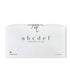 Een wit vak heeft elegante zwarte tekst met "Complete Skincare set - abcdef promobox 4+2 GRATIS" en "natuurlijke huidverzorging in zes stappen", wat een holistische benadering benadrukt. De merknaam, RainPharma, staat linksonder en toont de toewijding aan natuurlijke huidverzorging.
