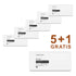 Er worden zes witte dozen RainPharma Collageen Supplement - A.A.P. anti.aging.powder 5+1 Gratis (6 maanden) weergegeven, met ernaast in vetgedrukt bruin "5+1 GRATIS" op een witte achtergrond.