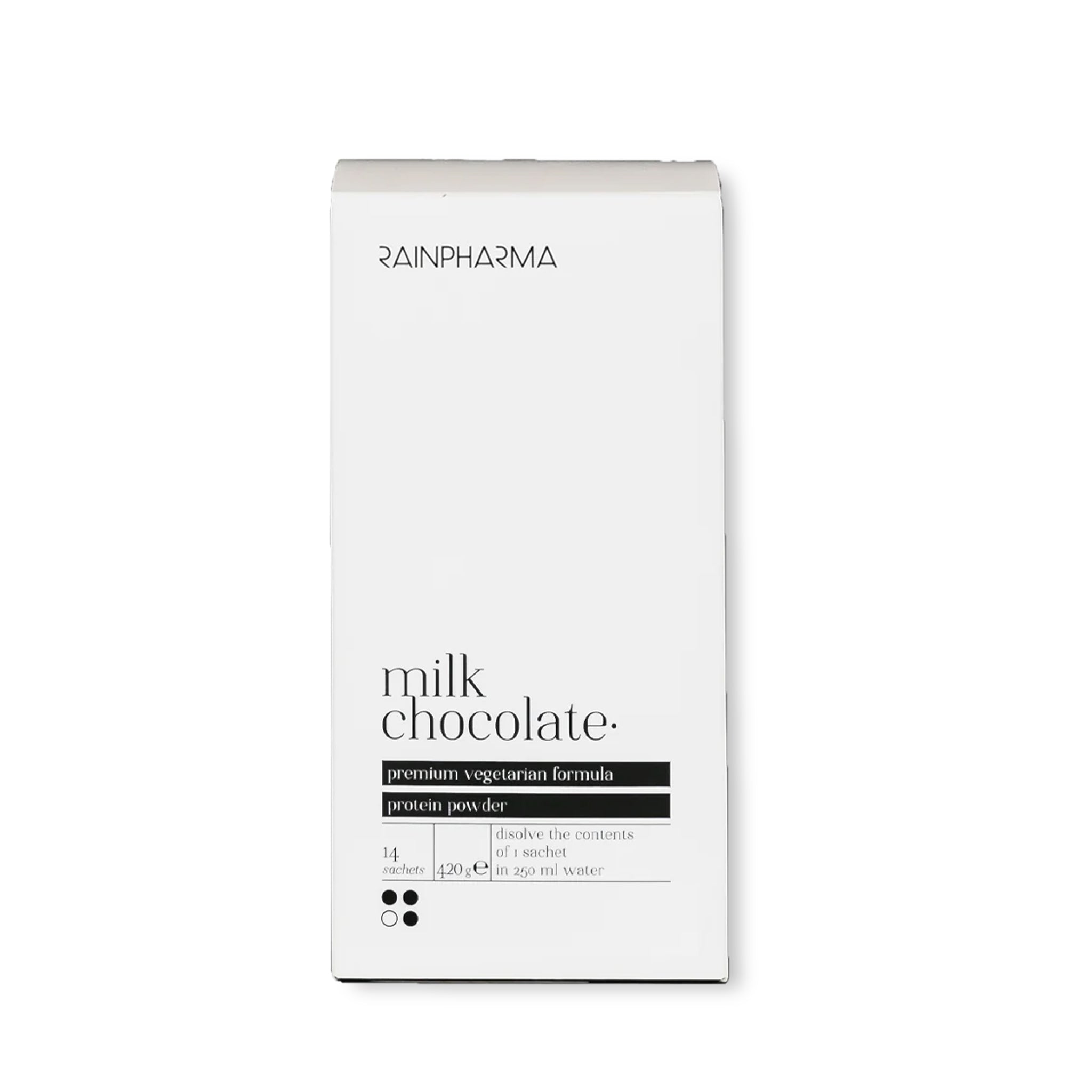 Een witte doos RainPharma Shake Milk Chocolade &