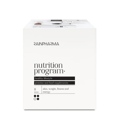 De nieuwe editie van RainPharma Smart Nutrition Project bevat 8 essentiële producten in een wit doosje met het label &