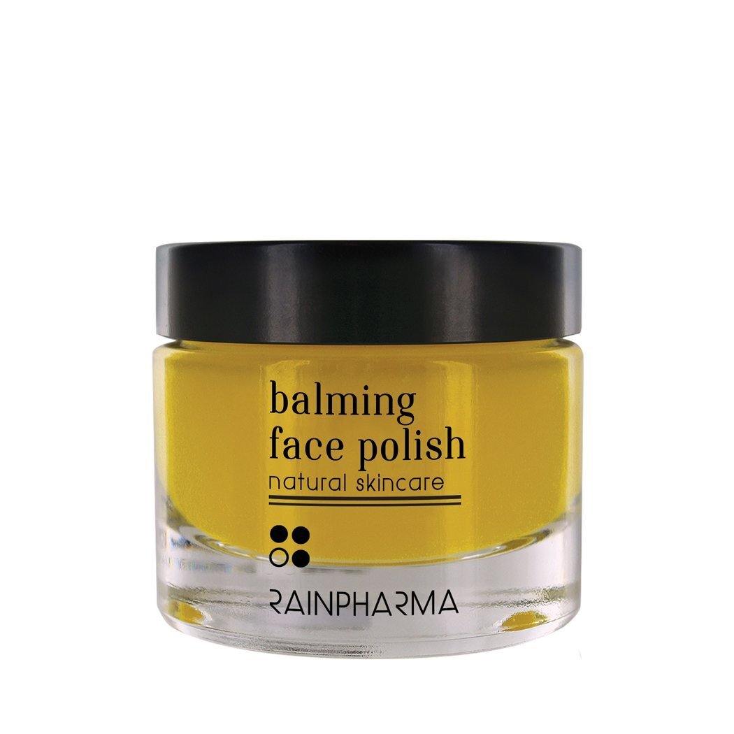 Een potje Balming Face Polish van Rainpharma, natuurlijk huidverzorgingsproduct.